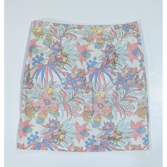 Talbots A-Line Pencil Skirt Pastel Beach Tropical Print With Parrots Size 4 - Picture 3 of 11